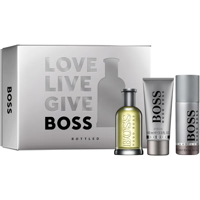 Uutuus Boss Bottled Gift Set, EdT 100ml + Deospray 150ml + Shower Gel 100ml